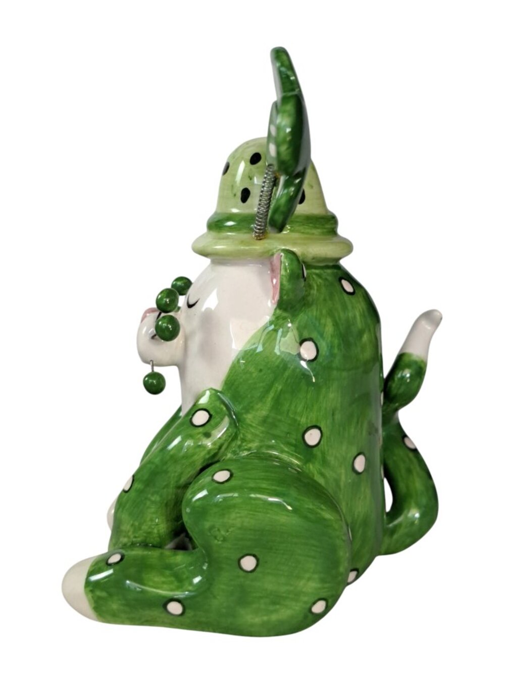 WhimsiClay Amy Lacombe Fancy Felines 5" Clover Green W Hat Figurine 2002 - Picture 12 of 14